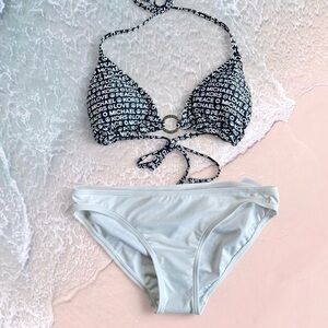 Michael Kors Monochrome Logo Bikini grey white hipster triangle peace circle S